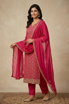 Rani Crepe Silk Embroidered And Floral Printed Unstitched Suit Material
