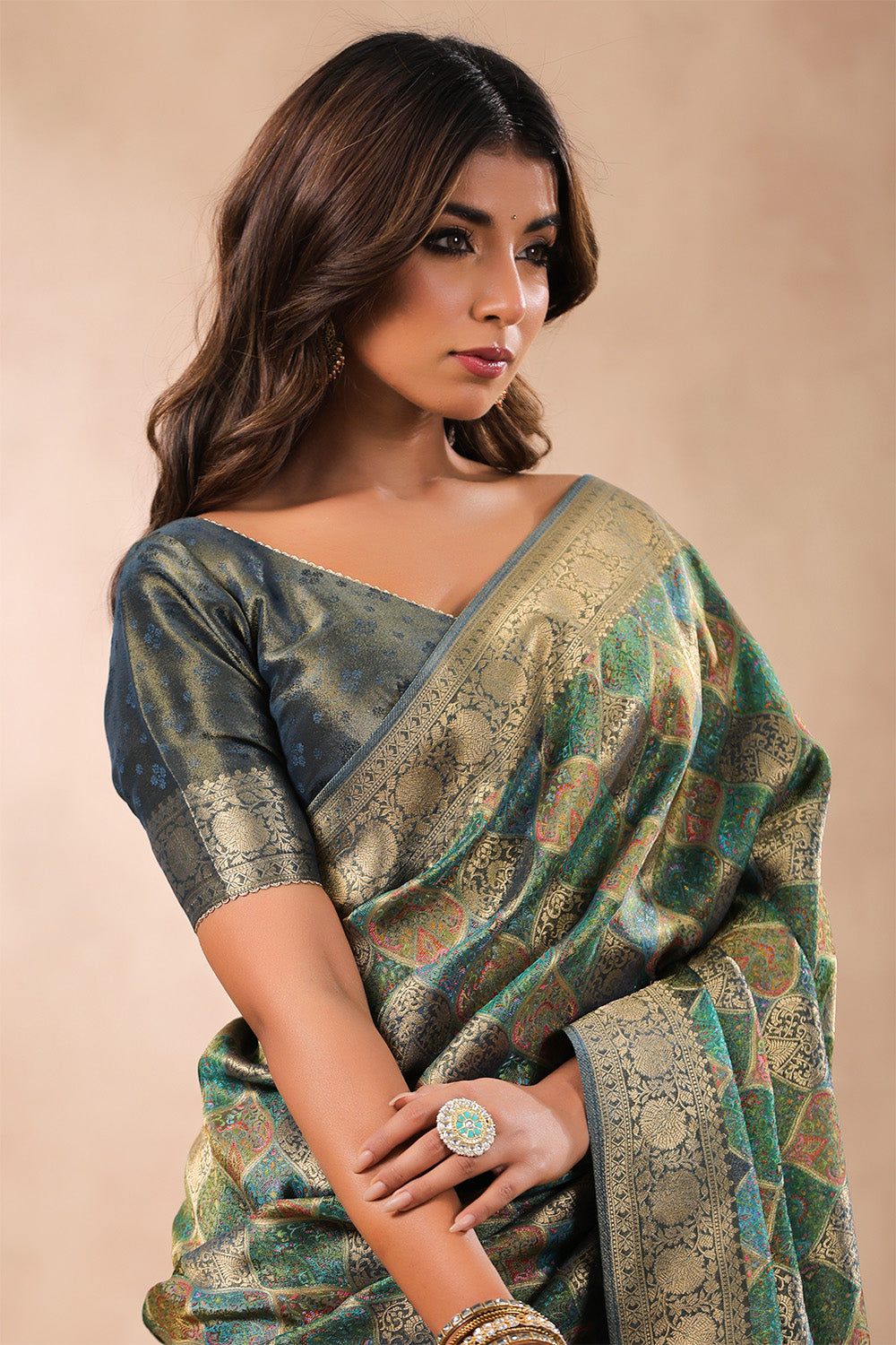 Teal Color Banarasi Woven Silk Saree