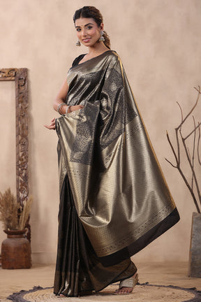 Black Color Woven Silk Saree