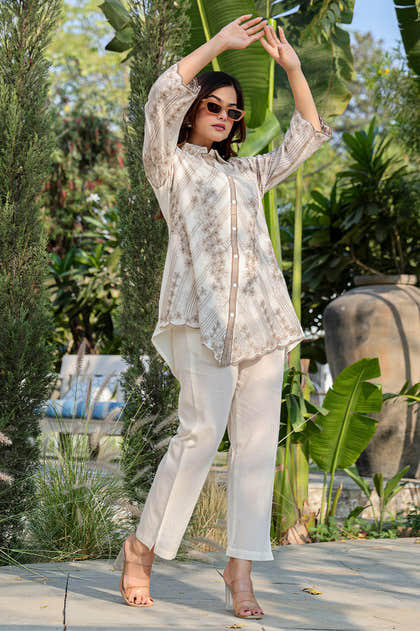 Cream Cotton Resham Embroidered Co-ord Set