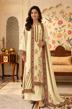 Cream Crepe Silk Printed And Handwork Suit