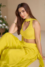 Yellow Silk Embroidered Choli Palazzo Set With Dupatta