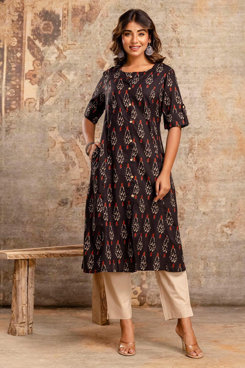 Black Cotton Printed Kurta Set