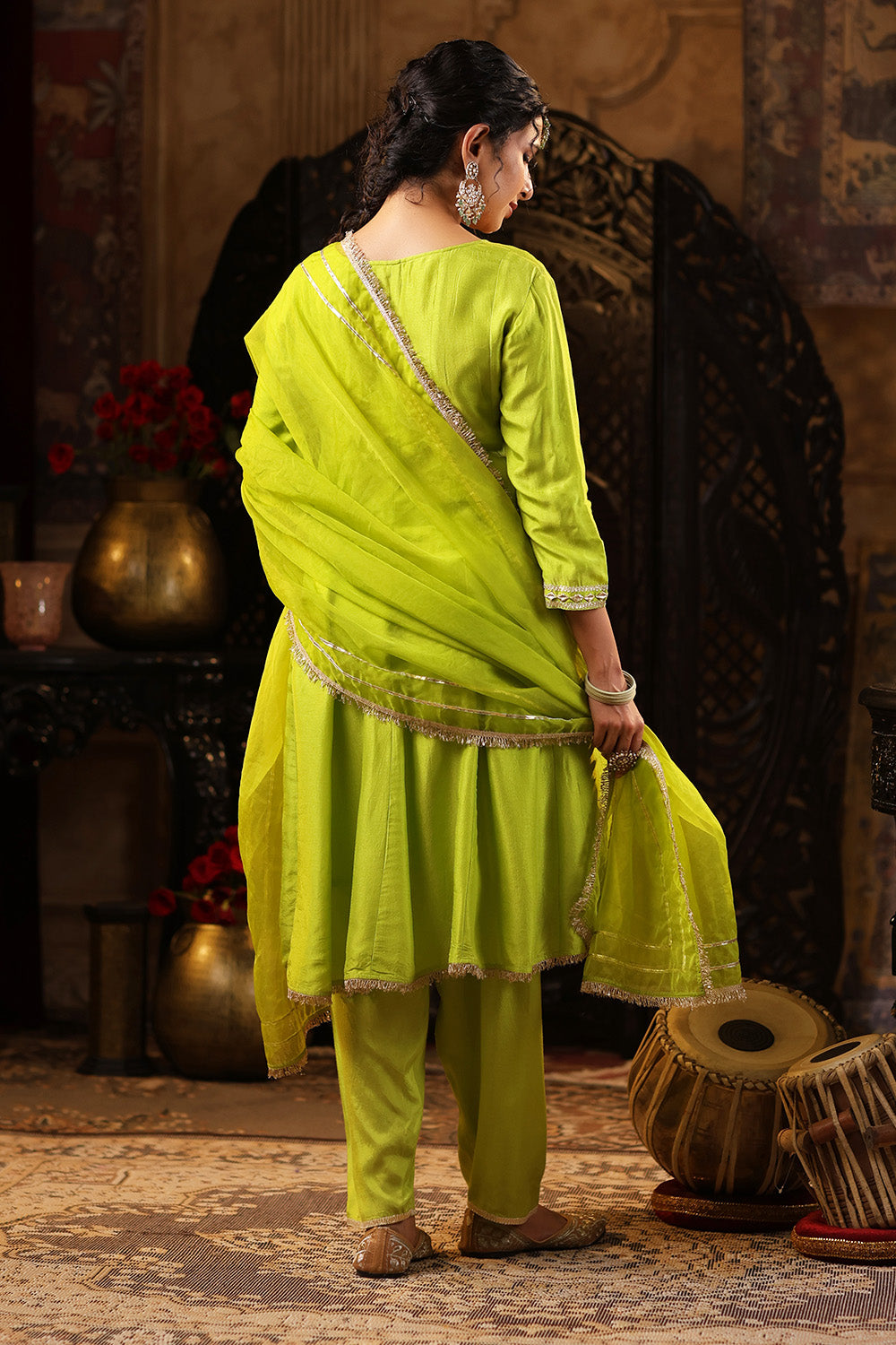 Parrot Green Color Silk Gota Patti Embroidered Anarkali Suit