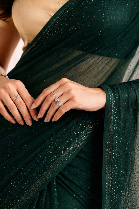 Green Color Satin Swarovski Work Saree