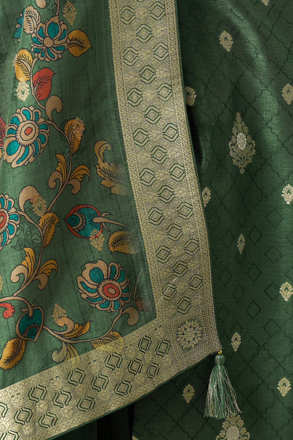 Green Color Silk Woven Straight Suit