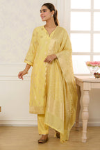 Yellow Chanderi Cotton Zari Woven Unstitched Suit Material