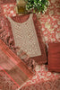 Maroon Tussar Silk Neck Zari Embroidered Unstitched Suit