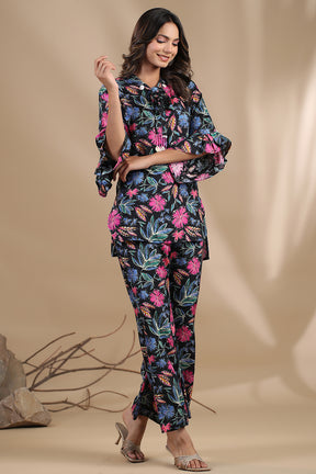Black Colour Muslin Printed Co-Ord Set