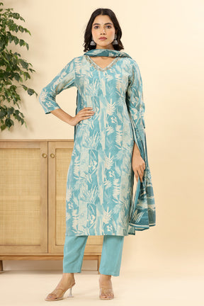 Sea Green Color Muslin Printed Straight Suit