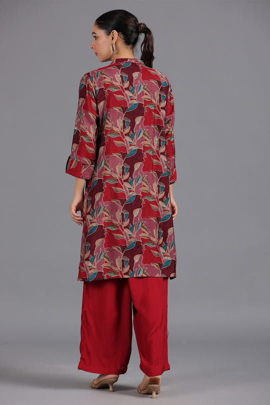 Maroon Color Muslin Floral Printed Kurta Set