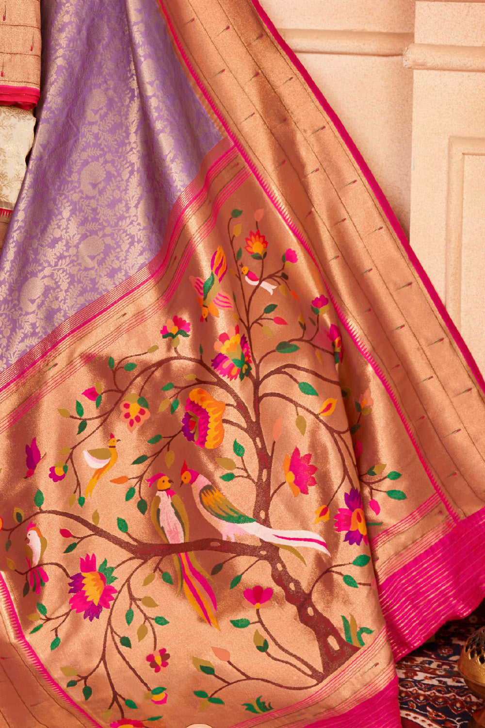 Lavender Color Paithani Woven Silk Saree