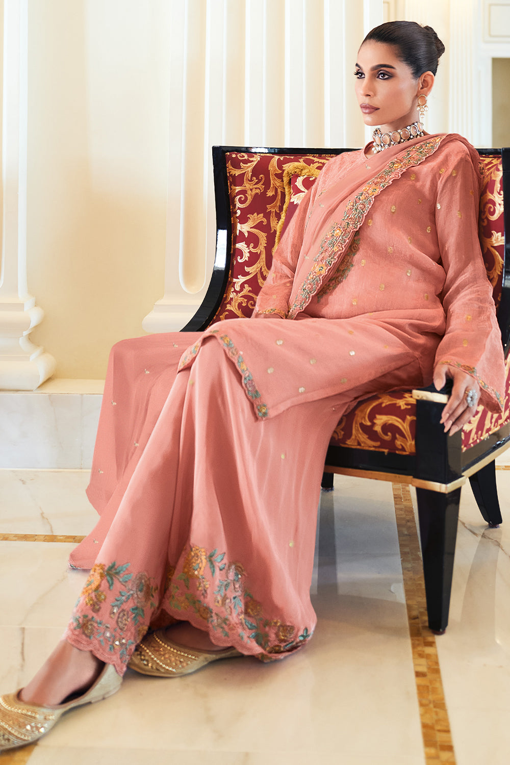 Pink Color Embroidered Organza Unstitched Suit Material