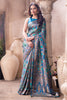 Teal Blue Position Print Woven Silk Saree