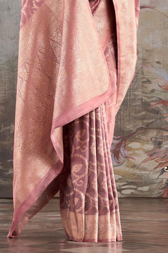 Dusty Pink Silk Banarasi Woven Saree