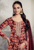 Maroon Velvet Floral Printed And Embroidered Unstitched Suit Fabric