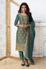 Teal Zari Floral Woven Silk Suit Set