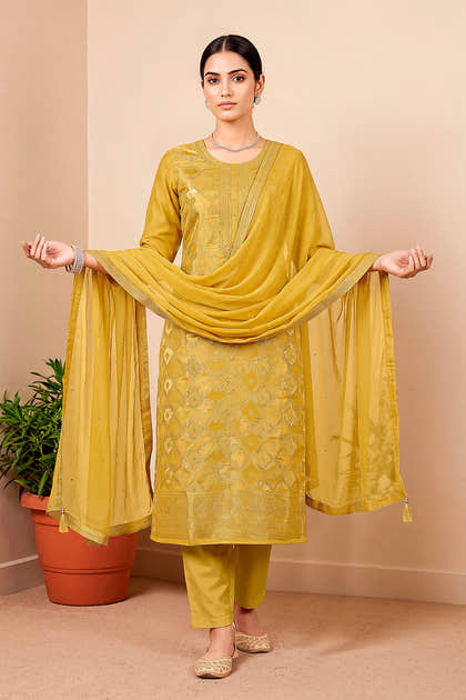 Mustard Silk Woven Unstitched Suit Fabric