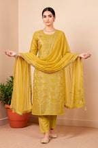 Mustard Silk Woven Unstitched Suit Fabric