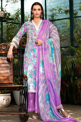 Turquoise and Violet Color Cotton Printed Unstitched Suit Material