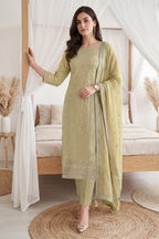 Pista Green Georgette Resham Embroidered And Swaroski Work Unstitched Suit Material