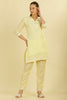 Pale Yellow Cotton Hacoba Style Neck-Embroidered Kurta Set