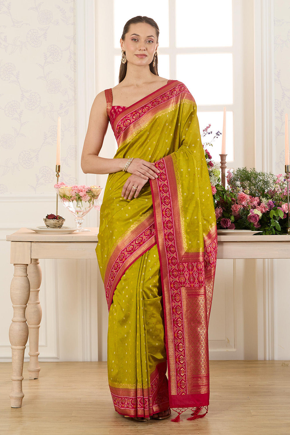Sage Green Woven Chanderi Silk Saree