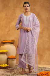 Light Lavender Color Cotton Neck Embroidered Unstitched Suit Fabric