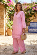 Pink Cotton Resham Embroidered And Lace Work Kurta Set