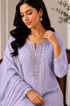 Lavender Georgette Chikankari Work Unstiched Suit