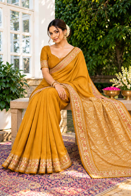 Mustard Cotton Silk Woven Saree