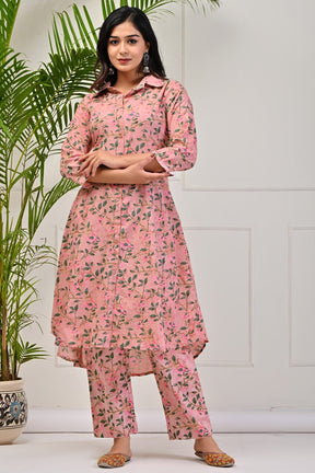 Peach Color Cotton Printed Co-Ord Set