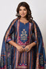 Navy Blue Chanderi Silk Printed Straight Suit