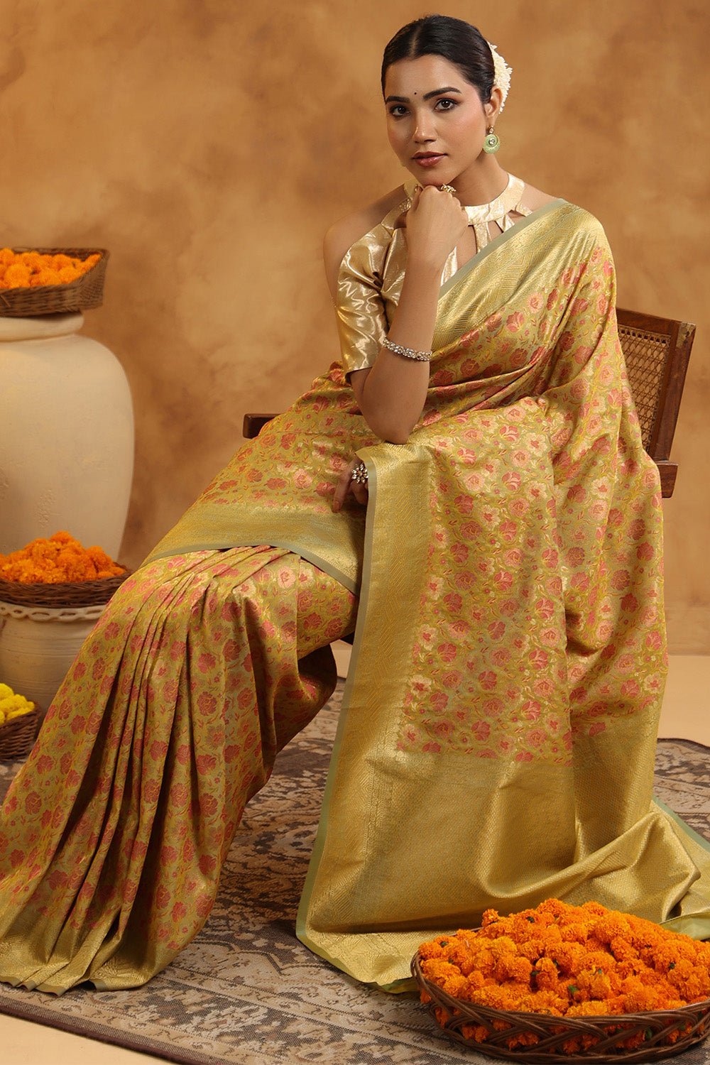 Husk Color Woven Silk Saree