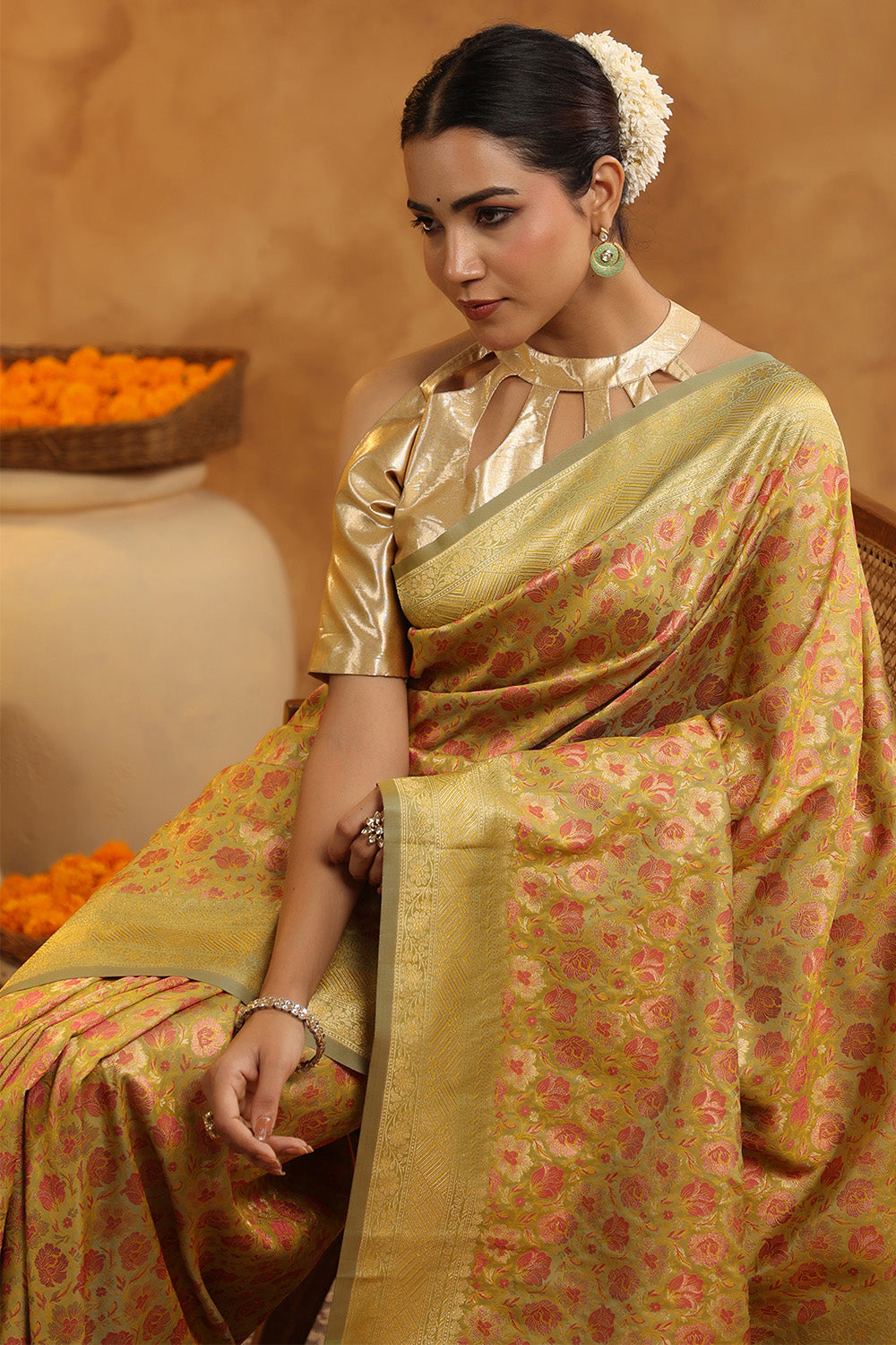 Husk Color Woven Silk Saree