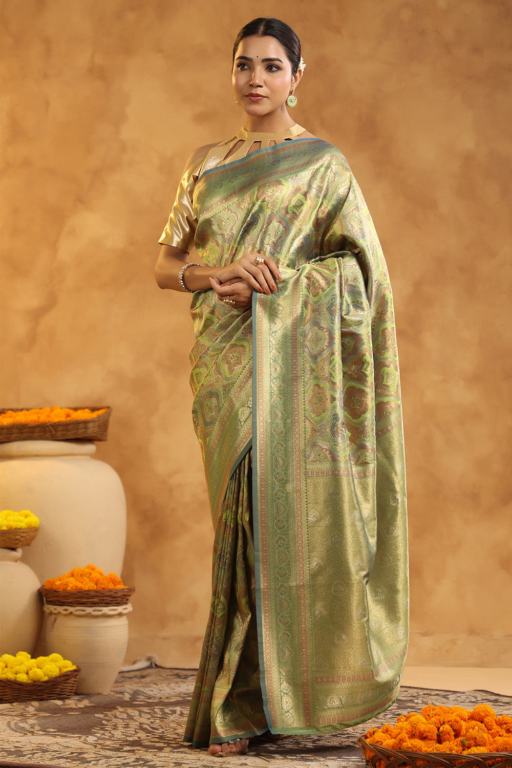 Sage Green Woven Silk Saree