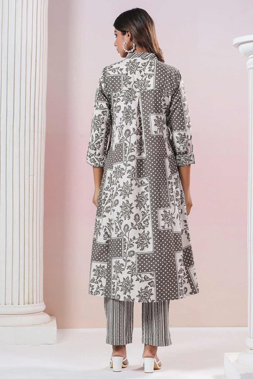 Grey & Cream Color Cotton Printed Co_ord Set