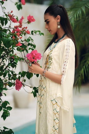 Cream Color Muslin Embroidered Unstitched Suit Material