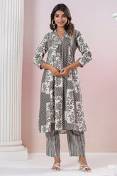 Grey & Cream Color Cotton Printed Co_ord Set