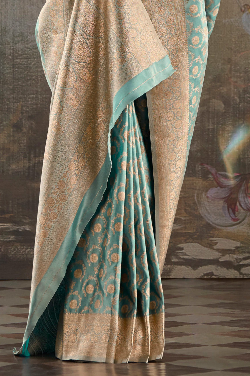 Sea Green Banarasi Katan Silk Woven Saree
