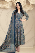 Navy Cotton Printed Anarkali Suit Set