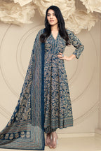 Navy Cotton Printed Anarkali Suit Set