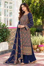 Navy Floral Embroidered Georgette Unstitched Suit Material