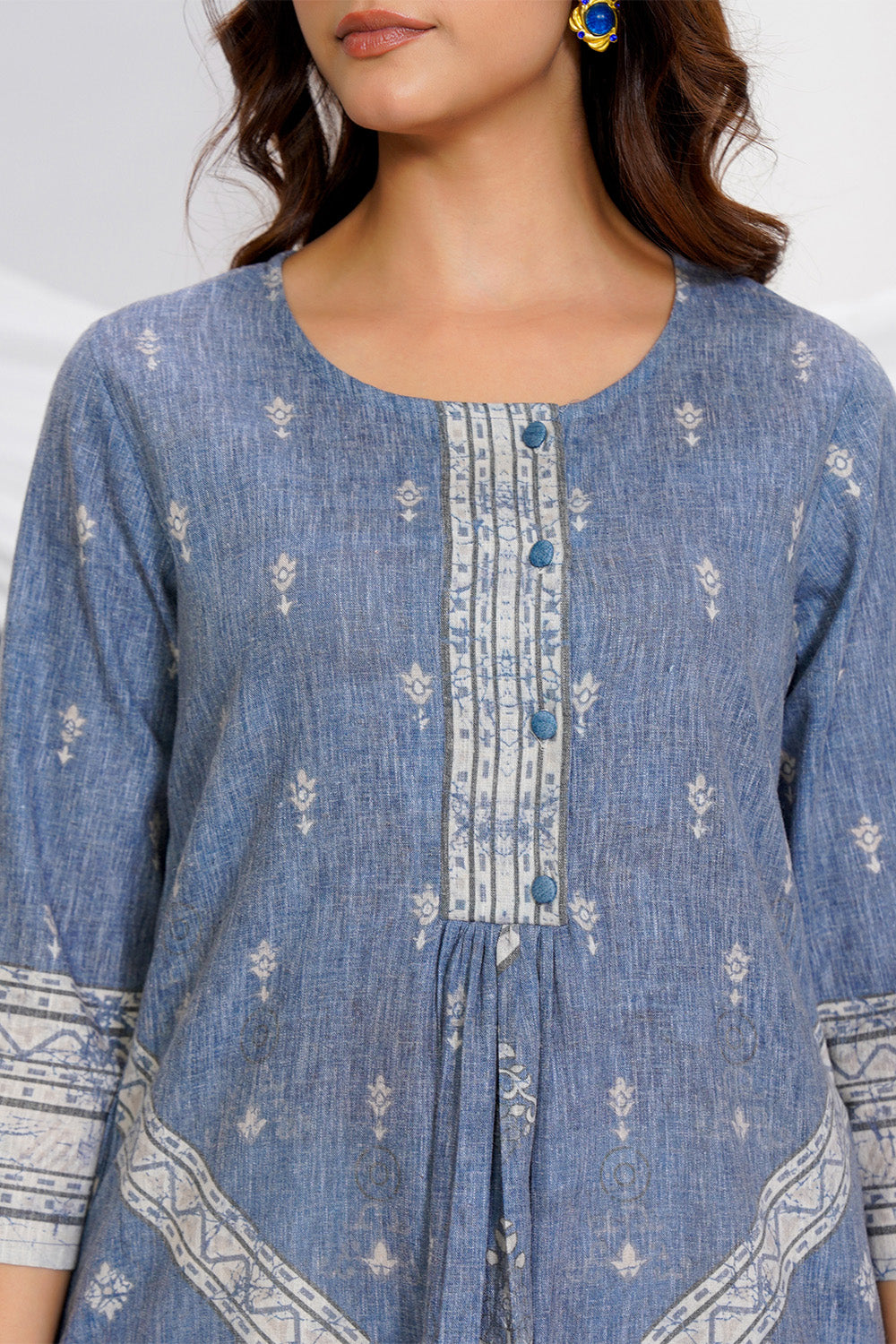 Grey Cotton Printed Suit Set