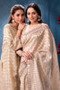 Cream Sequins and Resham Embroidered Matelic Tissue Saree