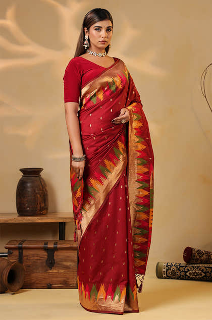 Maroon Cotton Silk Woven Saree