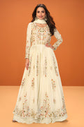 Cream Crepe Silk Embroidered Anarkali Suit With Skirt