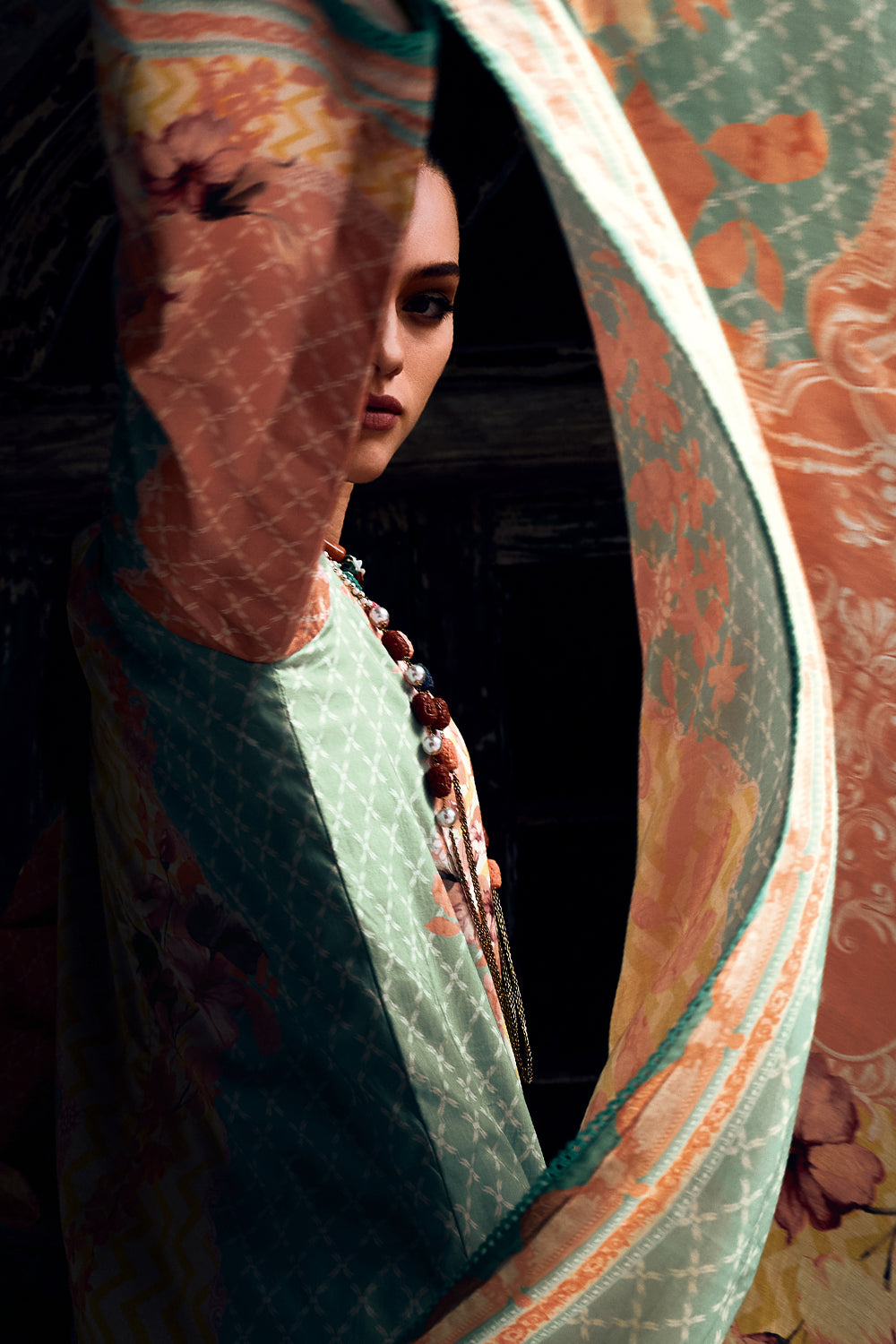 Mint Green Colour Cotton Printed Unstitched Suit Material