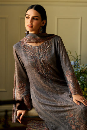 Grey Spun Printed Unstitched Suit Fabric