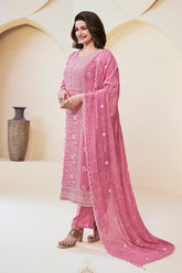 Pink Crepe Silk Embroidered Unstitched Suit